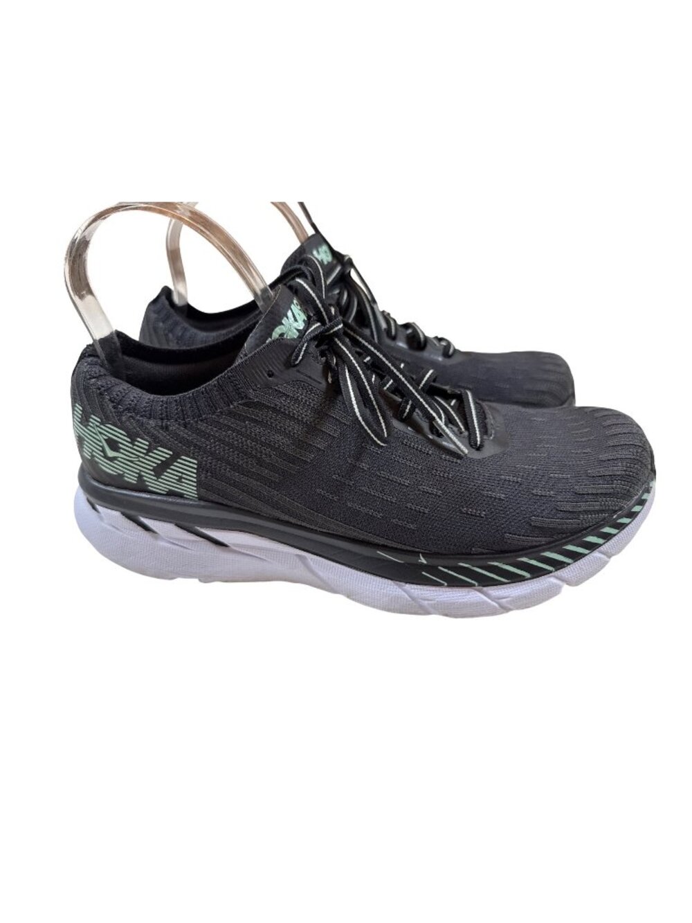 Hoka One One Clifton 5 Knit Womens Running Shoes Size 9.5 Black/White